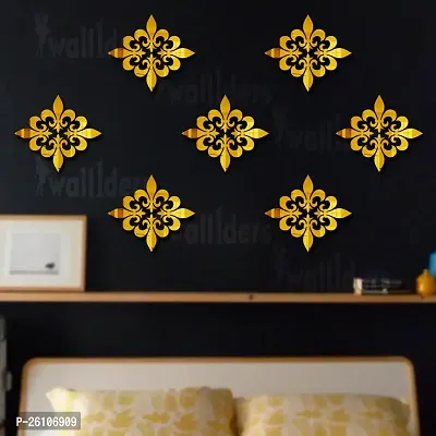 Designer Fleur De Lis Flower Golden Acrylic Mirror Wall Stickers- 28 Pieces-thumb0