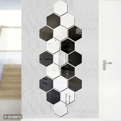Designer Hexagon 10 Silver 10 Black Acrylic Mirror Wall Stickers