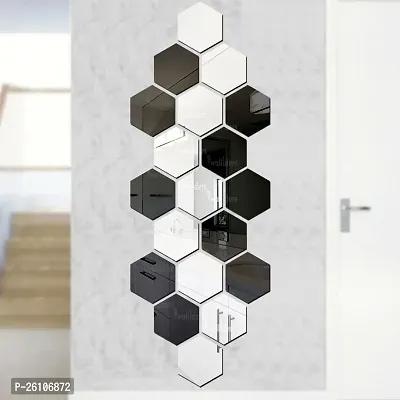 Designer Hexagon 10 Silver 10 Black Acrylic Mirror Wall Stickers-thumb0