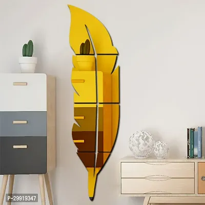 Designer Plume Feather Golden (Size 76 Cm X 20 Cm) Acrylic Mirror Wall Decor Sticker-thumb0