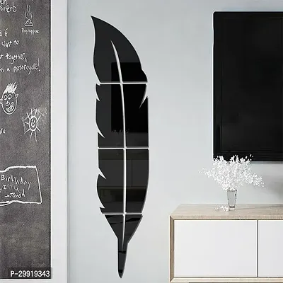 Designer Plume Feather Black (Size 76 Cm X 20 Cm) Acrylic Mirror Wall Decor Sticker-thumb0