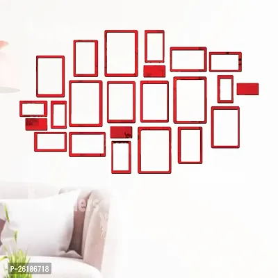 Designer Hollow Rectangle Red 24 Acrylic Mirror Wall Stickers