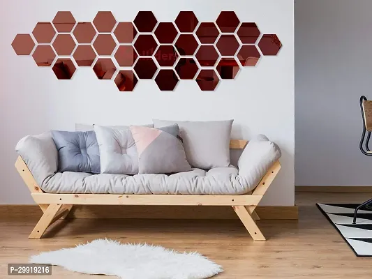 Designer 31 Hexagon Brown(Each Piece Size 12 X 10 Cm) Acrylic Mirror Wall Decor Sticker