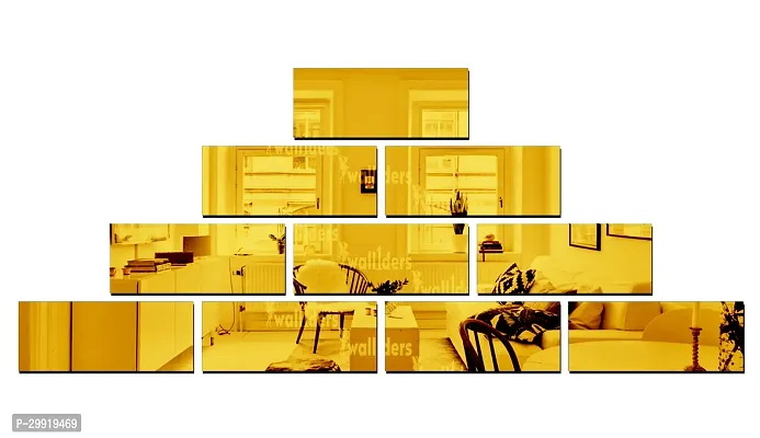 Designer Rectangle 10 Golden Acrylic Mirror Wall Stickers