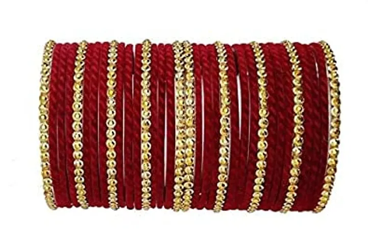 Mahakal glass bangle fancy chuda type bangle set for bridal (pack of 34) (2.6, Maroon)