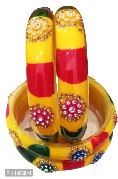 Mahakal ji Glass bangle zircone stone yellow colour kada set for women & girls (pack of 4)
