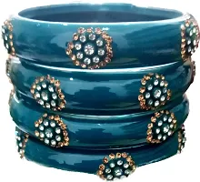 Mahakal ji Glass bangle zircone stone dark redium colour kada set for women & girls (pack of 4)-thumb1