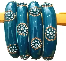 Mahakal ji Glass bangle zircone stone dark redium colour kada set for women & girls (pack of 4)-thumb2