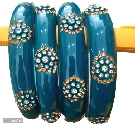 Mahakal ji Glass bangle zircone stone dark redium colour kada set for women & girls (pack of 4)-thumb3