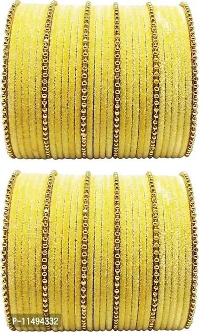 Mahakal glass bangle febric glass chain bangles set for women or girls (pack of 96) (2.8, Yellow)