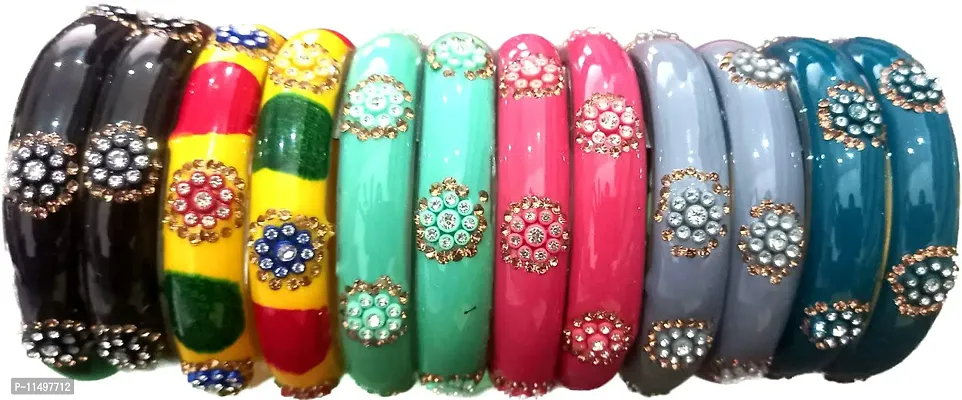 Mahakal ji Glass bangle zircone stone multi colour kada set for women & girls (pack of 4)