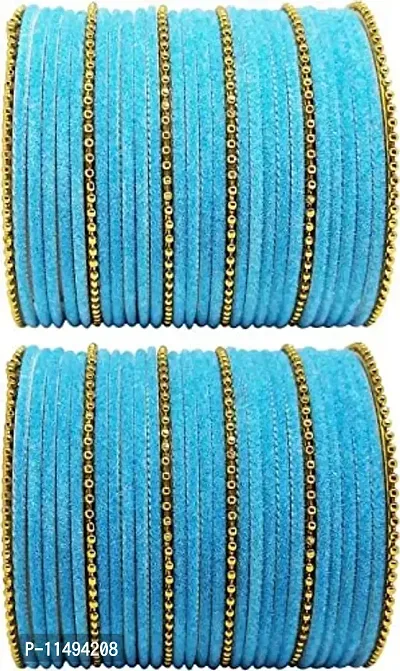 Mahakal glass bangle febric glass chain bangles set for women or girls (pack of 96) (2.2, Sky-blue)
