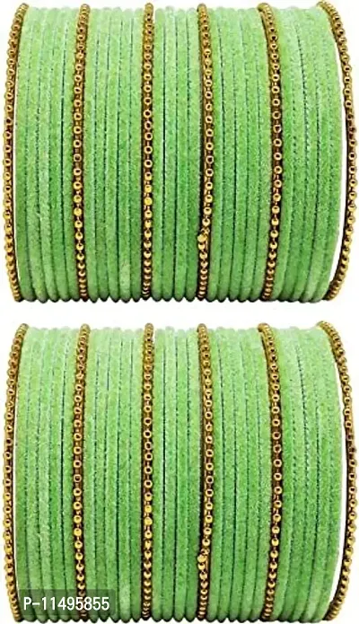 Mahakal glass bangle febric glass chain bangles set for women or girls (pack of 96) (2.8, Light-Green)