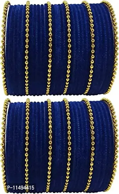 Mahakal glass bangle febric glass chain bangles set for women or girls (pack of 96) (2.4, Navy-blue)