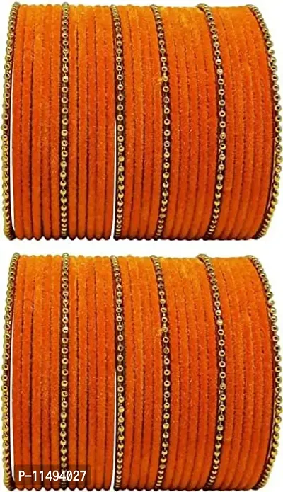 Mahakal glass bangle febric glass chain bangles set for women or girls (pack of 96) (2.2, Orange)-thumb0