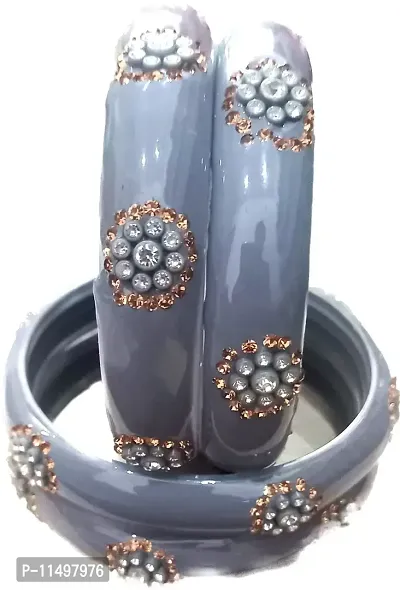 Mahakal ji Glass bangle zircone stone grey colour kada set for women & girls (pack of 4)