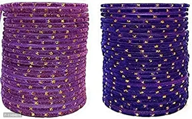 Mahakal glass velvet bangle set for women and girls (pack of 48) (2.6, Blue-purple)