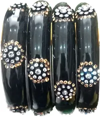 Mahakal ji Glass bangle zircone stone black colour kada set for women & girls (pack of 4)-thumb1