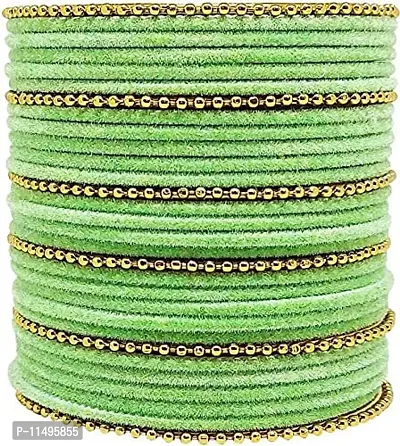 Mahakal glass bangle febric glass chain bangles set for women or girls (pack of 96) (2.8, Light-Green)-thumb2