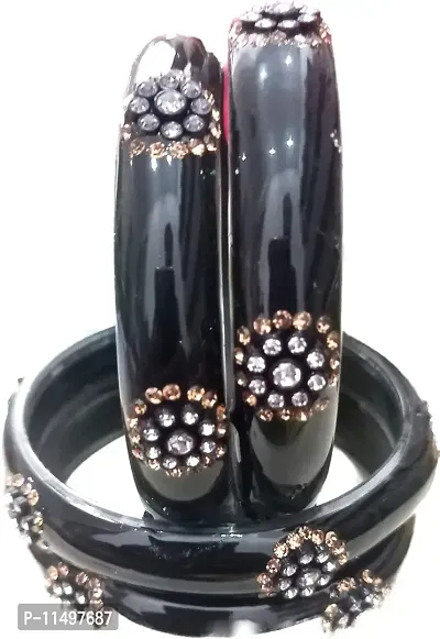 Mahakal ji Glass bangle zircone stone black colour kada set for women & girls (pack of 4)-thumb0