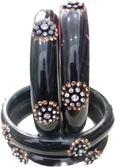 Mahakal ji Glass bangle zircone stone fancy kada set for women & girls (pack of 4)