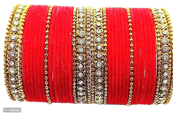 Mahakal glass and metal bangle set for women and girls (pack of 38) (2.8, RED)