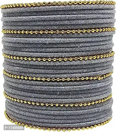 Mahakal glass bangle febric glass chain bangles set for women or girls (pack of 96) (2.8, Grey)-thumb3