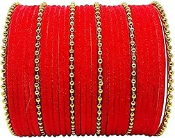 Mahakal glass bangle febric glass chain bangles set for women or girls (pack of 96) (2.2, Red)-thumb1