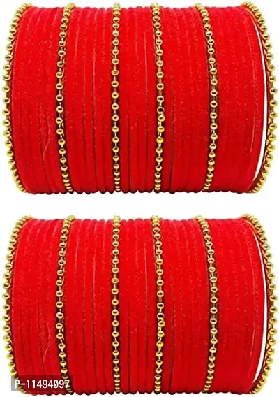Mahakal glass bangle febric glass chain bangles set for women or girls (pack of 96) (2.2, Red)