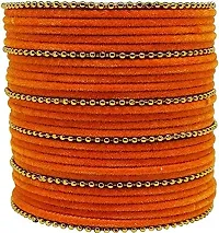 Mahakal glass bangle febric glass chain bangles set for women or girls (pack of 96) (2.2, Orange)-thumb2