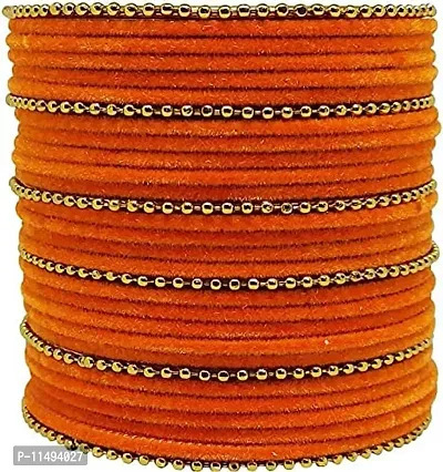 Mahakal glass bangle febric glass chain bangles set for women or girls (pack of 96) (2.2, Orange)-thumb3