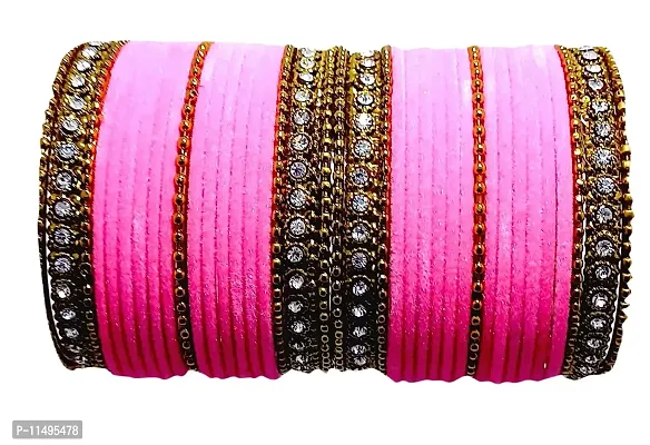 Mahakal glass and metal bangle set for women and girls (pack of 38) (2.6, PINK)