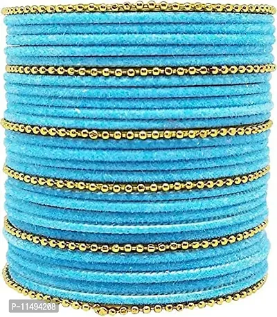 Mahakal glass bangle febric glass chain bangles set for women or girls (pack of 96) (2.2, Sky-blue)-thumb2