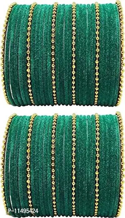Mahakal glass bangle febric glass chain bangles set for women or girls (pack of 96) (2.6, Green)