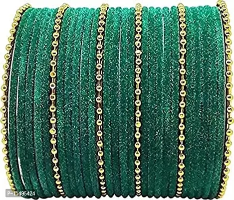 Mahakal glass bangle febric glass chain bangles set for women or girls (pack of 96) (2.6, Green)-thumb3