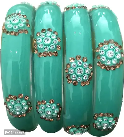 Mahakal ji Glass bangle zircone stone c green colour kada set for women & girls (pack of 4)
