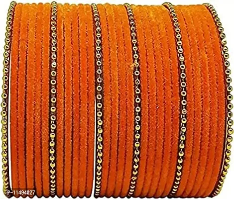 Mahakal glass bangle febric glass chain bangles set for women or girls (pack of 96) (2.2, Orange)-thumb2