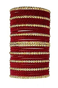 Mahakal glass bangle fancy chuda type bangle set for bridal (pack of 34) (2.6, Maroon)-thumb1