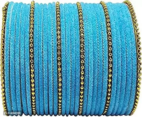 Mahakal glass bangle febric glass chain bangles set for women or girls (pack of 96) (2.2, Sky-blue)-thumb3