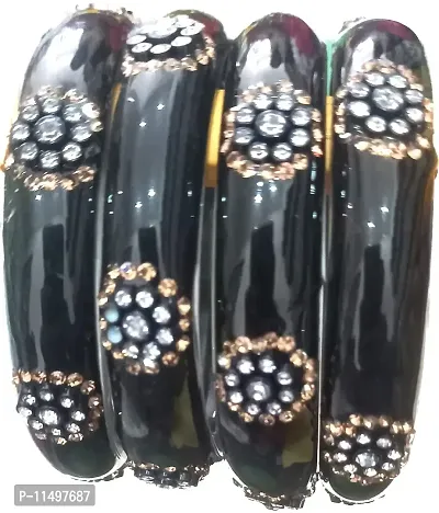 Mahakal ji Glass bangle zircone stone black colour kada set for women & girls (pack of 4)-thumb3