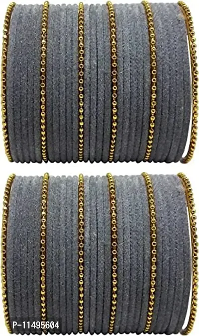 Mahakal glass bangle febric glass chain bangles set for women or girls (pack of 96) (2.8, Grey)
