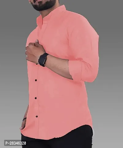 Stylish Peach Cotton Regular Fit Long Sleeves Casual Shirt For Men-thumb3