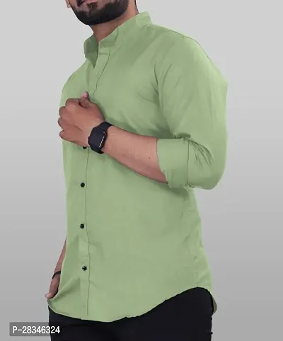 Stylish Green Cotton Regular Fit Long Sleeves Casual Shirt For Men-thumb3