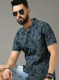 Stylish Blue Polyester Slim Fit Short Sleeves Casual Shirt For Men-thumb2