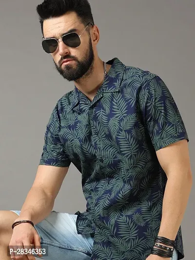 Stylish Blue Polyester Slim Fit Short Sleeves Casual Shirt For Men-thumb3