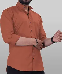 Stylish Peach Cotton Regular Fit Long Sleeves Casual Shirt For Men-thumb2