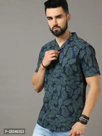 Stylish Blue Polyester Slim Fit Short Sleeves Casual Shirt For Men