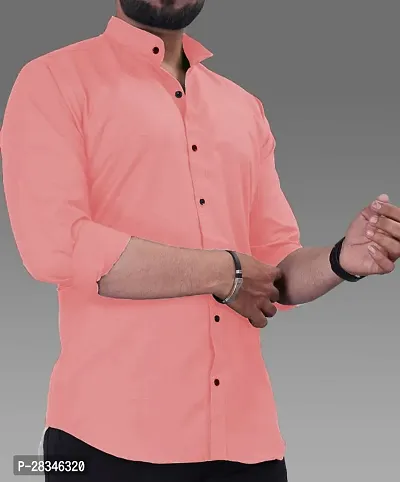 Stylish Peach Cotton Regular Fit Long Sleeves Casual Shirt For Men-thumb5