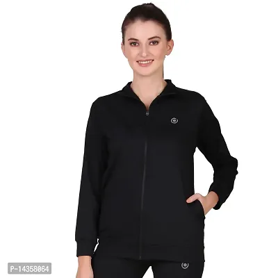 Elite Black Polyester Long Track Jacket For Women-thumb0