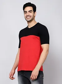Reliable Multicoloured Cotton Blend Colourblocked V Neck Tees For Men Pack Of 2-thumb2